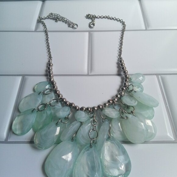 Smoky Light Blue Teardrop Statement Necklace - Picture 2 of 8